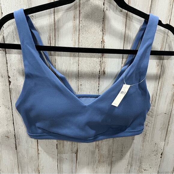 New OFFLINE BY AERIE Goals RIBBED PLUNGE SPORTS BRA Marbled Blue - Picture 4 of 7